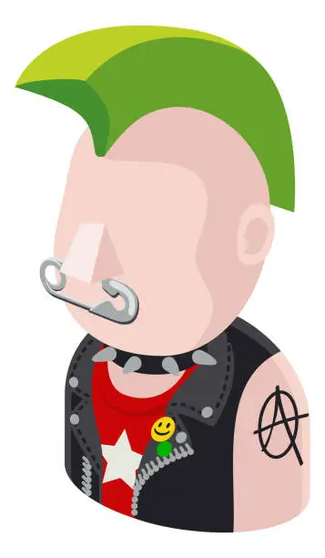 Vector illustration of Punk Man Avatar People Icon