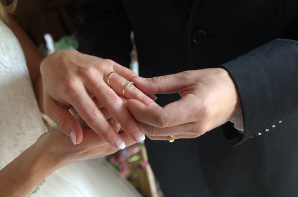 istock The ring. Hands, wedding when the ring is put on finger. 1161148235