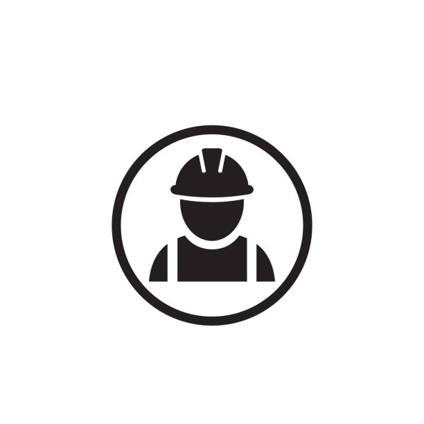 ilustrações de stock, clip art, desenhos animados e ícones de construction worker vector icon on white - safety sign protective workwear factory