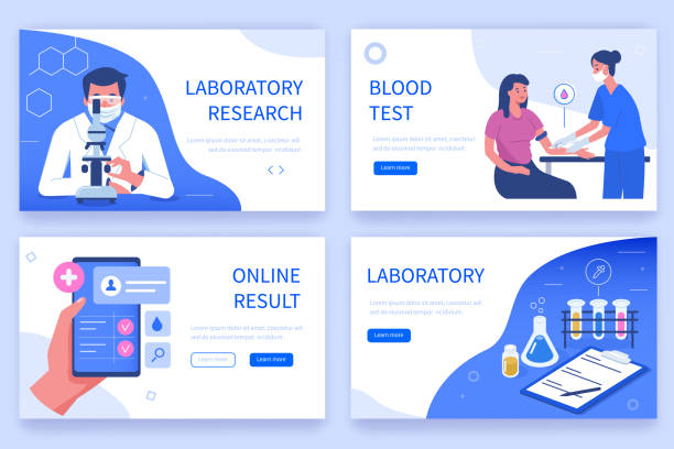 laboratory research Laboratory research concept templates for horizontal web banners . Can use for backgrounds, infographics, hero images. Flat modern vector illustration. diagnostic medical tool stock illustrations