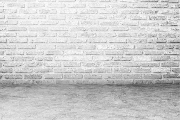 istock White brick wall and white concrete floor for background ,blank concrete floor and concrete wall for backdrop montage design 1161156651