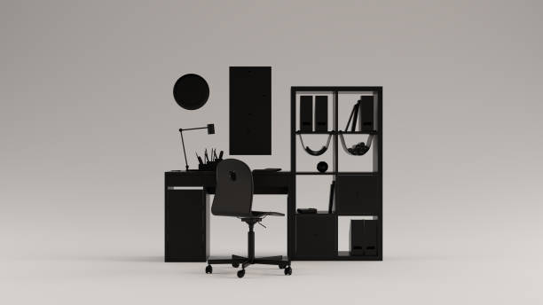 istock Black Home Office with Shelves Wall Chart an Clock 1161157365