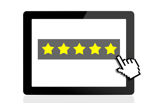 Tablet pc review, pixelated hand choosing five stars