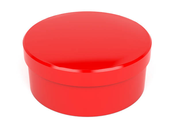 istock Round box. Closed red carton. 3d rendering illustration isolated 1161158991
