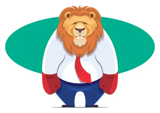 Vector illustration of sad businessman lion with boxer gloves