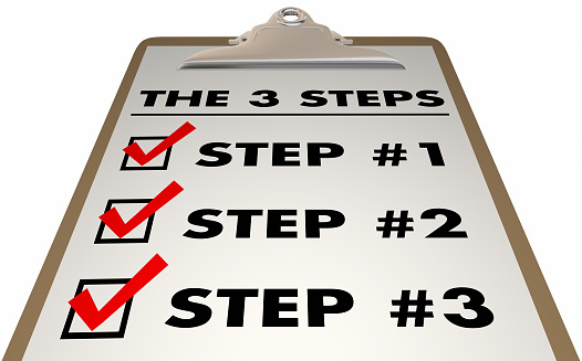 3 Steps Stages Three Action Procedure Checklist Clipboard 3d Illustration