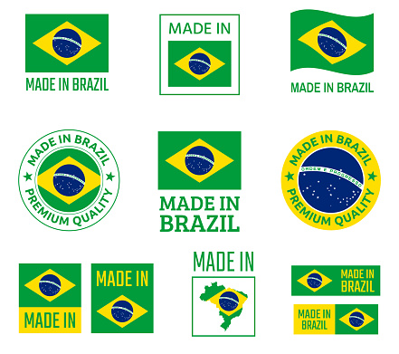 made in Brazil icon set, product labels of Federative Republic of Brazil