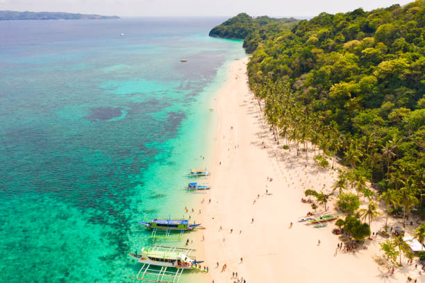 istock Puka Shell Beach, Boracay Island, Philippines, aerial view 1161165031
