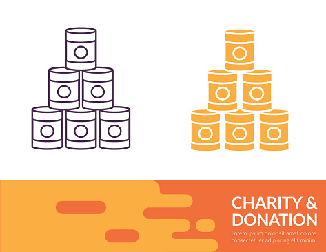 Charity & Donation icon in thin line and flat design style with a trendy banner at the bottom.