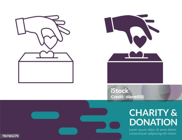 Flat Design And Thin Line Illustration Charity Icon Stock Illustration - Download Image Now