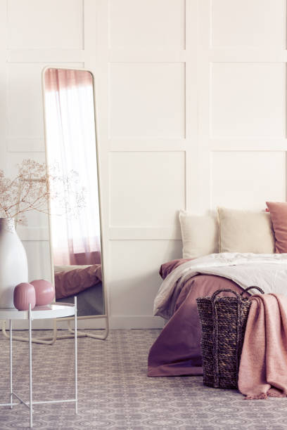 istock Long mirror in chic bedroom interior for woman 1161165892