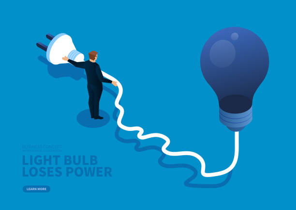 ilustrações de stock, clip art, desenhos animados e ícones de businessman holding plug looking for light bulb - electricity power line power power supply