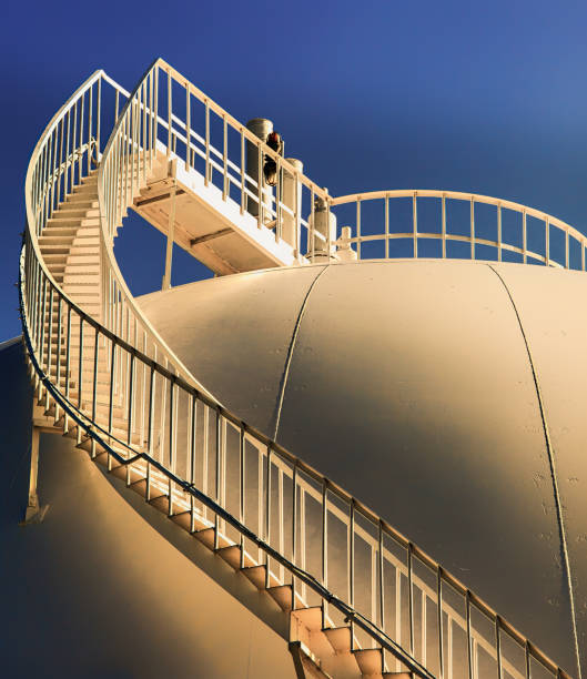 Sphere gas tank top with stairways stock photo