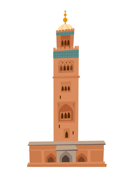 Mosque in Marrakech vector dooddle illustration Mosque in Marrakech vector dooddle illustration. Mosque flat cartoon style icon isolated on white background marrakech stock illustrations