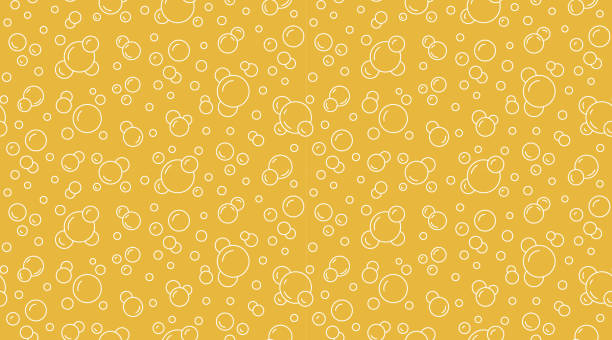 illustrations, cliparts, dessins animés et icônes de bubbles vector sans couture avec des icônes de ligne plate. texture jaune de bière de couleur blanche. fond d'eau pétillante, fond de soude abstrait - bubble