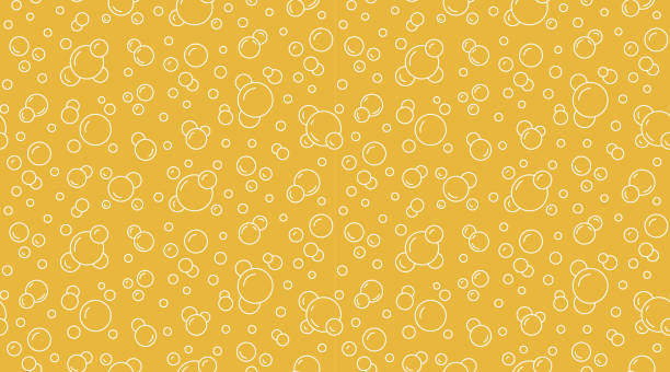 플랫 라인 아이콘과 거품 벡터 원활한 패턴. 노란색 흰색 색상 맥주 질감입니다. 탄산수 배경, 추상 소다 벽지 - 거품 stock illustrations