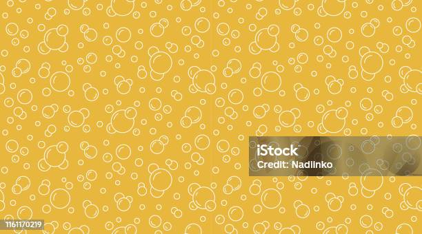 Bubbles Vector Naadloze Patroon Met Platte Lijn Iconen Gele Witte Kleur Bier Textuur Koolzuurhoudende Water Achtergrond Abstract Soda Behang Stockvectorkunst en meer beelden van Bel - Vloeistof