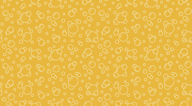 ilustrații de stoc cu bule vector model fără sudură cu pictograme linie plană. textură de bere de culoare albă galbenă. fundal de apă acidulată, tapet abstract de sodă - suc