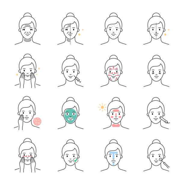 Skin care and problems, beauty treatment vector icons set Skin care and problems, beauty treatment vector icons set dry skin stock illustrations