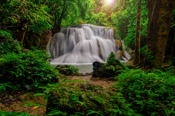 huai-mae-kha-min cascade, beau mur d'eau dans le parc national de la province de kanchanaburi, thailand. - national park kanchanaburi province thailand waterfall photos et images de collection