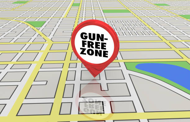 istock Gun Free Zone No Shooting Violence Map Pin 3d Illustration 1161183997