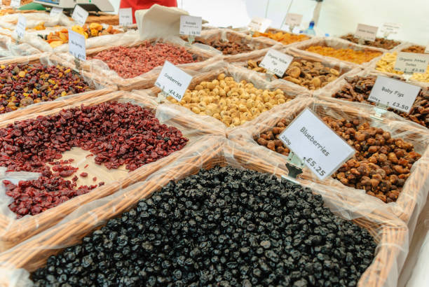 istock Dried fruit for sale at a market stall 1161186444