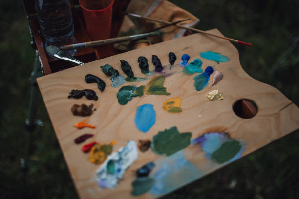 istock Palette with colorful oil paints 1161187049