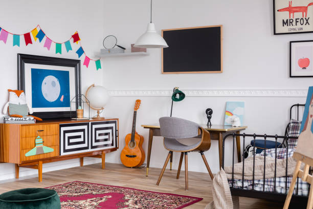 istock White vintage styled bedroom for an artistic kid 1161187064