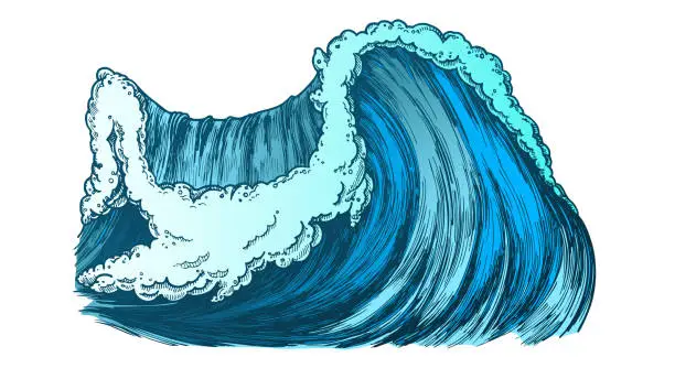 Vector illustration of Color Breaking Pacific Ocean Marine Wave Storm Vector