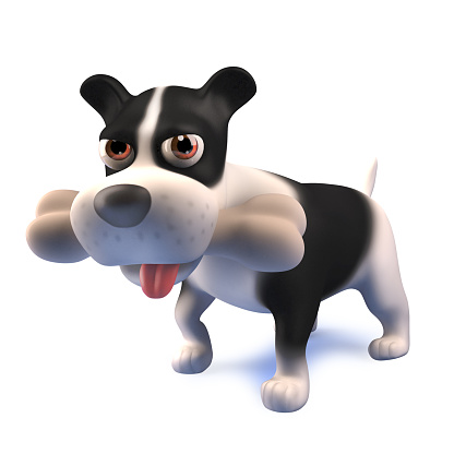 A rendered image of a cute cartoon puppy dog with bone, 3d illustration