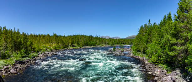 isterfossen am femundsee - waterfall rapid landscape woods stock-fotos und bilder