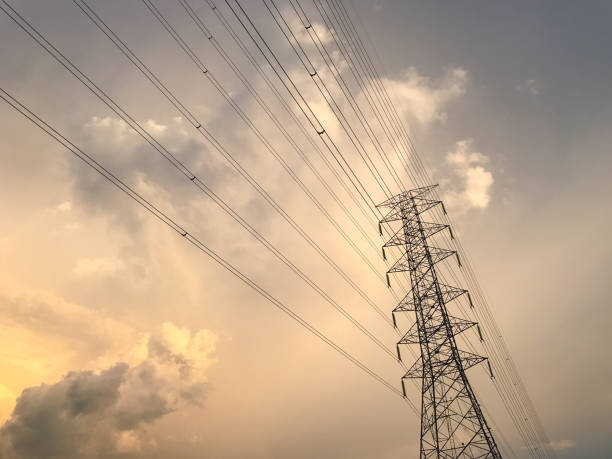 istock electric post and sky at evening at Thailand 1161189677