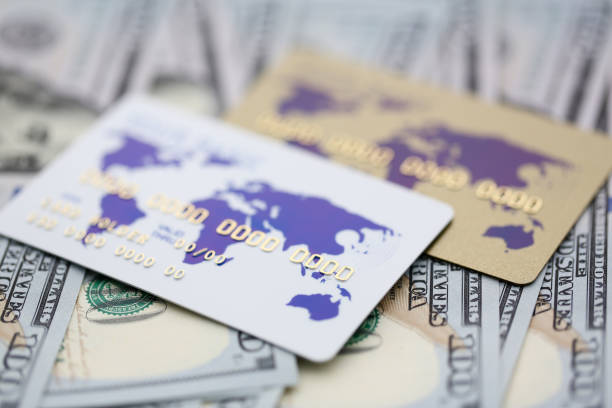 istock Card with plastic credit dollar. Money transfer. 1161189852