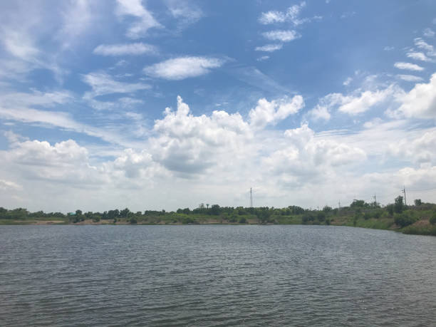 istock big pond and fresh blue sky at Thailand 1161189975