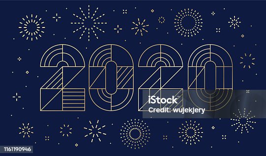 istock New Year's day card 2020 with fireworks 1161190946
