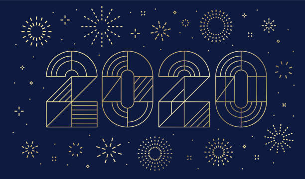 New Year's day card 2020 with fireworks New year's day 2020. You can edit the colors or sizes easily if you have Adobe Illustrator or other vector software. All shapes are vector new year 2019 stock illustrations