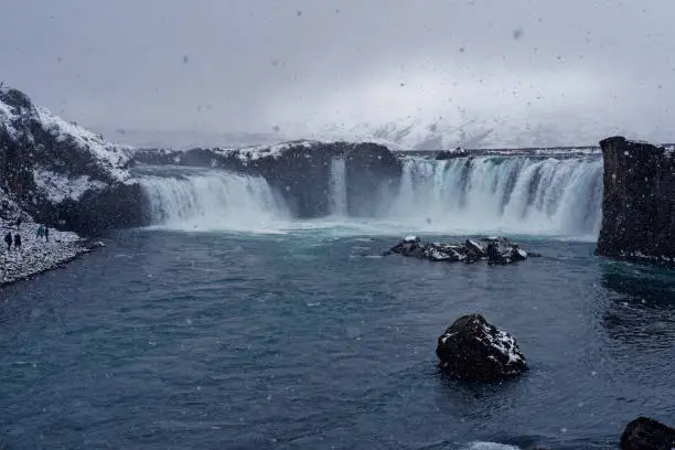 Goðafoss Waterfall in the snow, Iceland