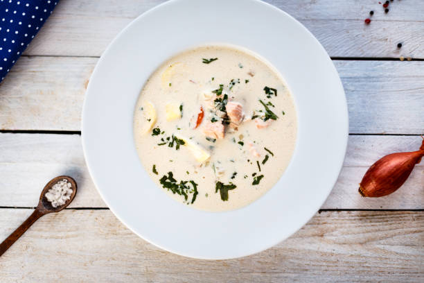istock Seafood cream soup with salmon 1161192719