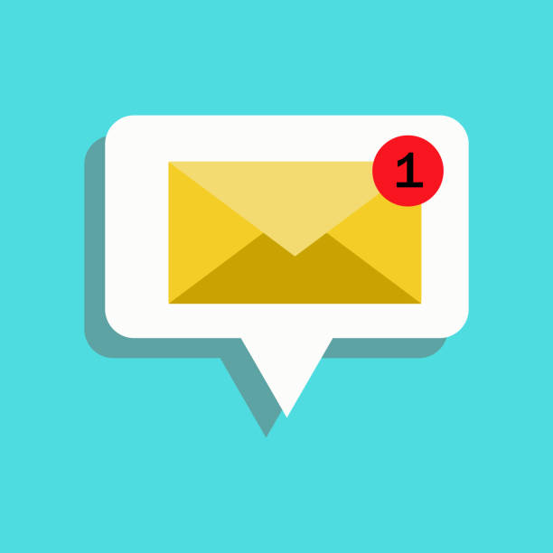 Web yellow mail envelope icon. Mail notification with red marker One Message. Vector illustration in flat style unread messages illustrations stock illustrations