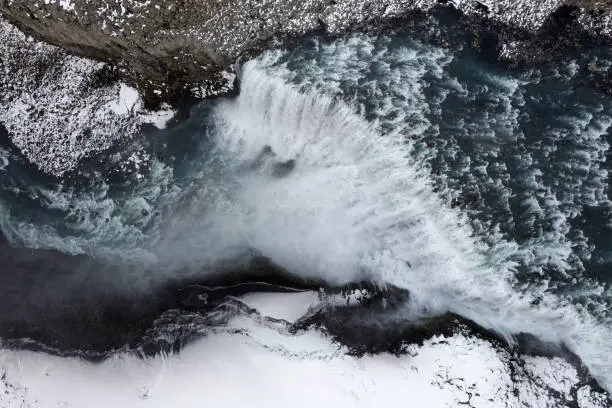 Photo of Top down aerial photo of Dettifoss waterfall