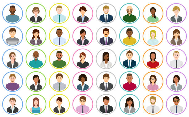Business people icons 40 People icons. vintage glasses for round faces stock illustrations