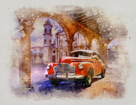Cuba Oldtimer vintage car in the center of Old Havana