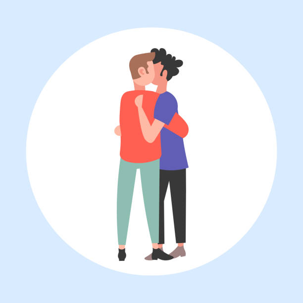 Couple Gays Embracing And Kissing Boyfriends Gay Lovers Dating Concept Two  Young Guys Standing Together Male Cartoon Characters Full Length Flat Stock  Illustration - Download Image Now - iStock