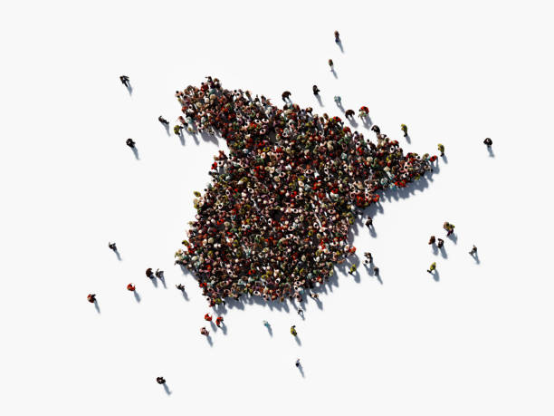 istock Human Crowd Forming Spain Map: Population And Social Media Concept 1161203273