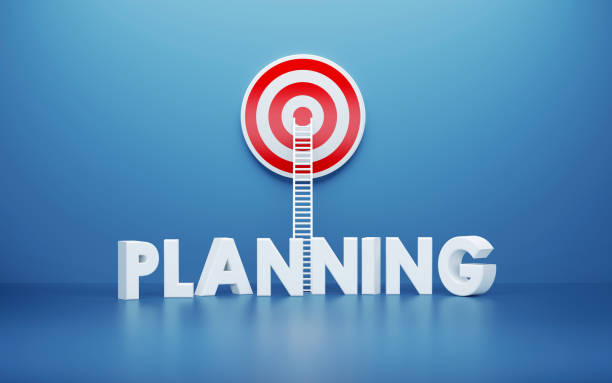 istock White Ladder and Planning Text Leaning on A Target on Blue Wall 1161204044