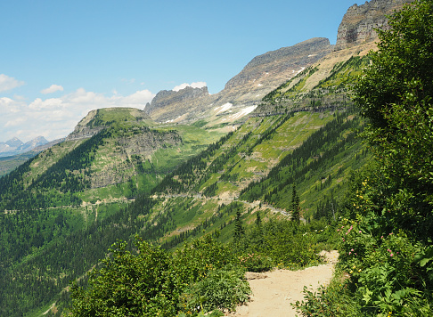 Hiking the Highline Trail with the Going to the Sun Highway Below, Logan Pass, Glacier National Park, Montana