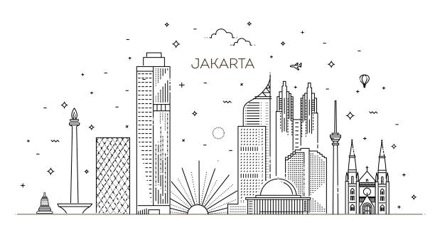 Jakarta Cityscape with Landmarks. Indonesia Jakarta Linear City Skyline. Vector illustration jakarta stock illustrations
