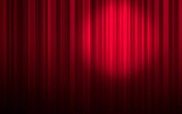 istock Red stage theatre curtain background with spotlight 1161211079
