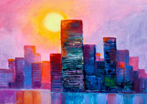 istock Abstract painting of urban skyscrapers. 1161211282