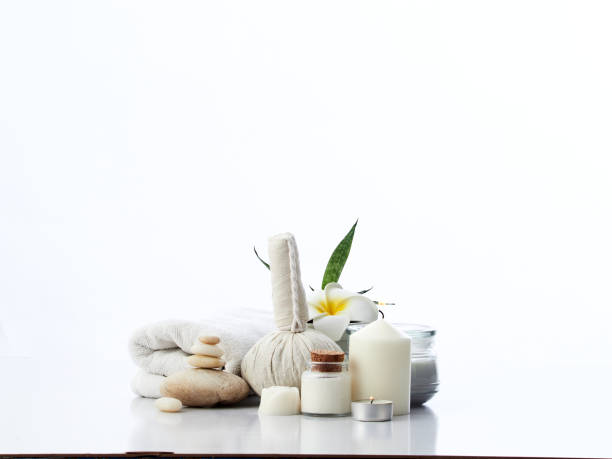istock Beautiful spa composition with Herbal Compress Ball  on white background 1161215346